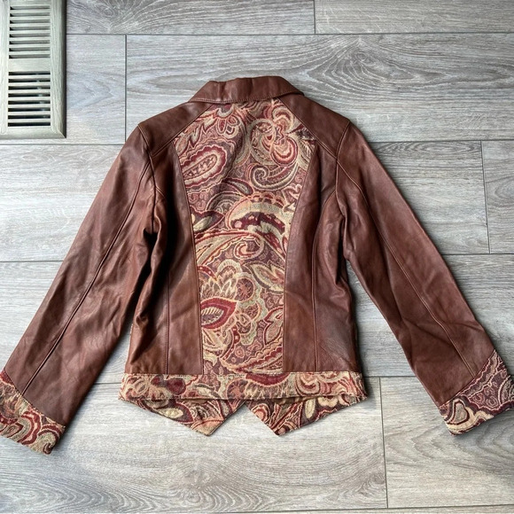 NWT Coldwater Creek Tapestry  Trim Leather Jacket - Picture 12 of 14